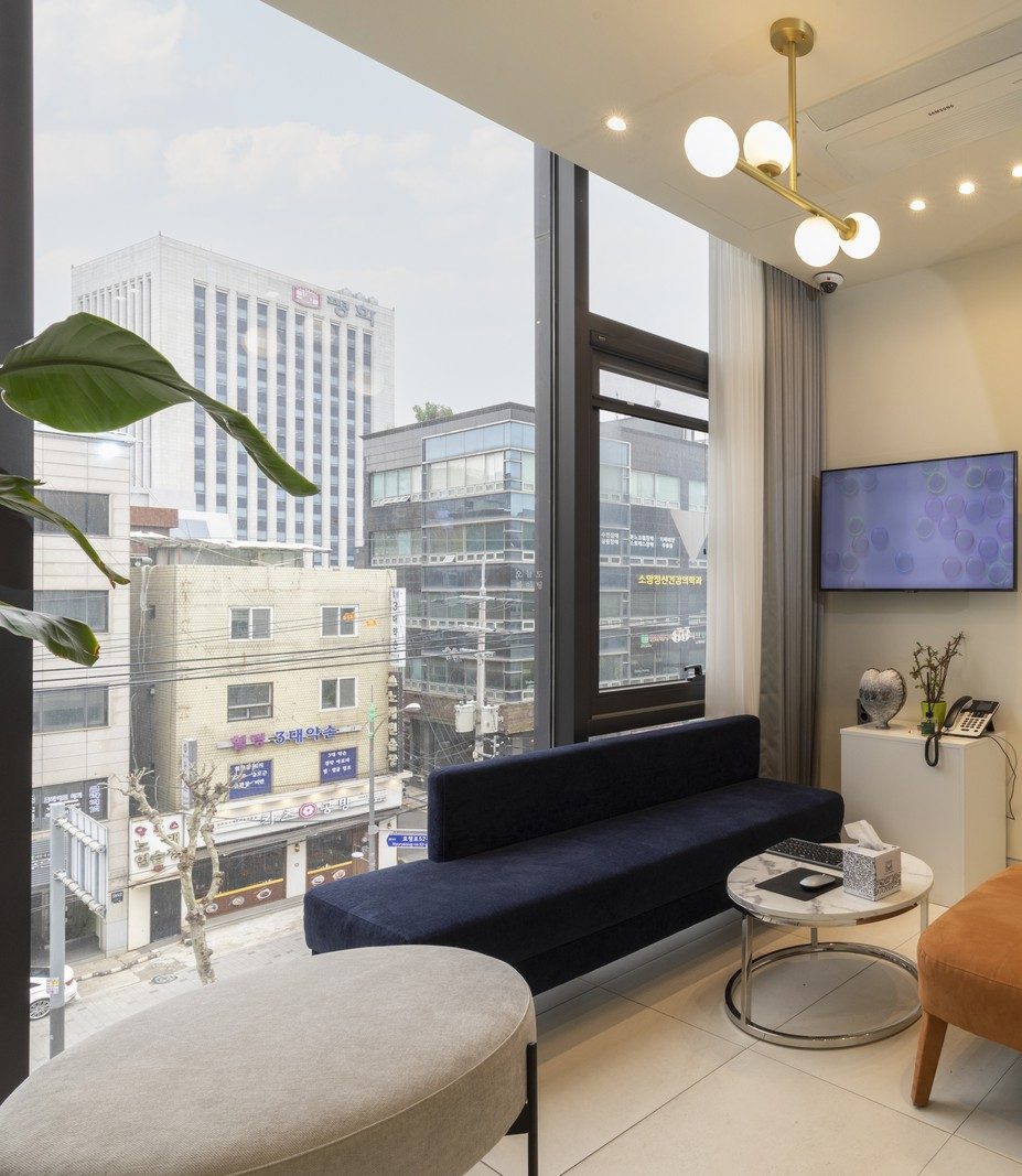 Window-side waiting lounge at Seoul Top Dental, Seoul